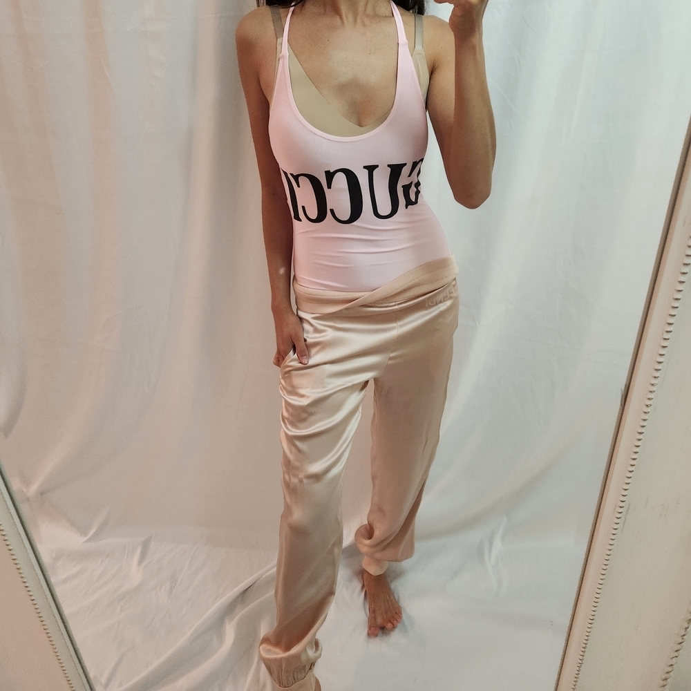 Gucci Black Pink Bodysuit Bathing Suit One Piece Fashion Halter Neck Layers - Picture 2 of 10